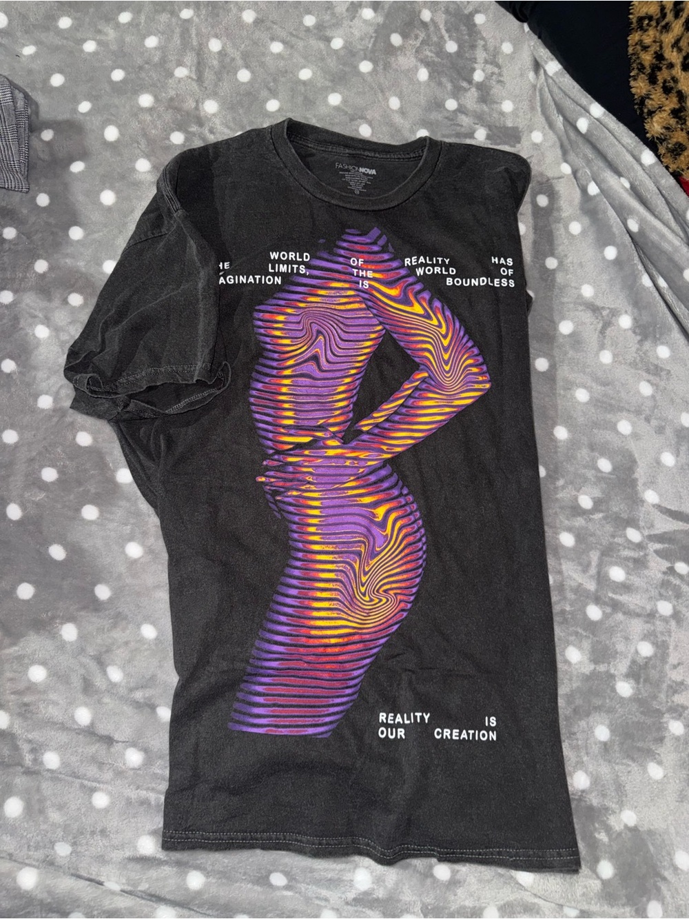 Black Graphic Tee with Purple & Yellow Optical Body Print